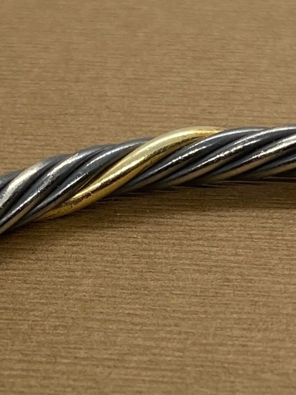 David Yurman Blackened Sterling Silver 926 1/5 18K Gold Twisted Bangle Bracelet - Picture 5 of 10